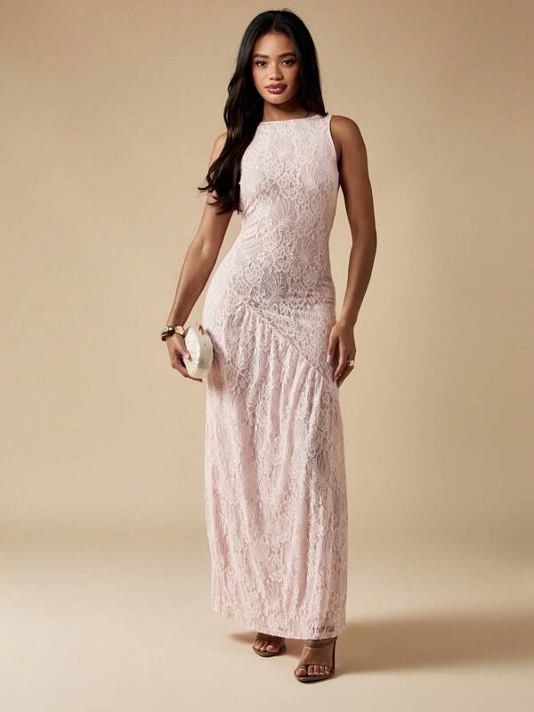 missguided MISSGUIDED Elegant Lace Cowl Back Ruched Detail Maxi Dress