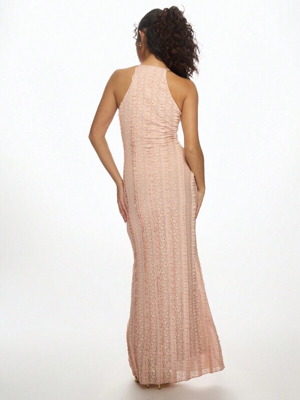 Missguided MISSGUIDED Elegant Lace Crochet Keyhole Mermaid Long Floor Length Sleeveless Dress
