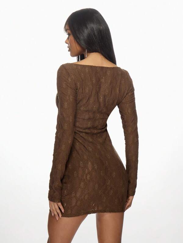 Missguided MISSGUIDED Elegant Lace Long Sleeve Bodycon Mini Dress