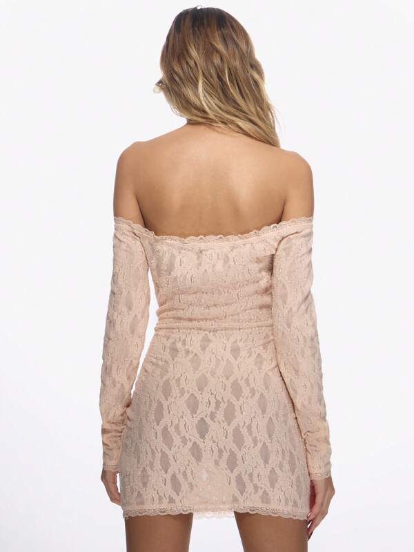 Missguided MISSGUIDED Elegant Lace Off-Shoulder Bodycon Mini Dress Long Sleeve