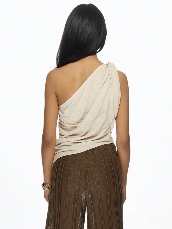 Missguided MISSGUIDED Elegant Linen One Shoulder Ruched Blouse