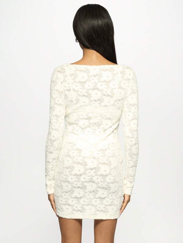 Missguided MISSGUIDED Elegant Long Sleeve Floral Lace Mini Dress