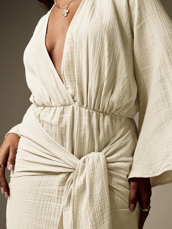 Missguided MISSGUIDED Elegant Long Sleeve Wrap Maxi Dress With Plunge Neckline