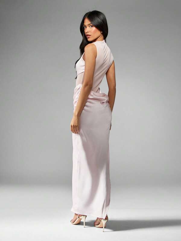 Missguided MISSGUIDED Elegant Mesh Panel Ruched Maxi Dress