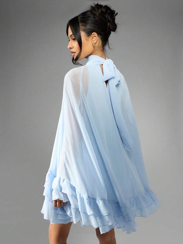 Missguided MISSGUIDED Elegant Mini Dress Ruffled Tiered Flutter Sleeve Statement High Neck