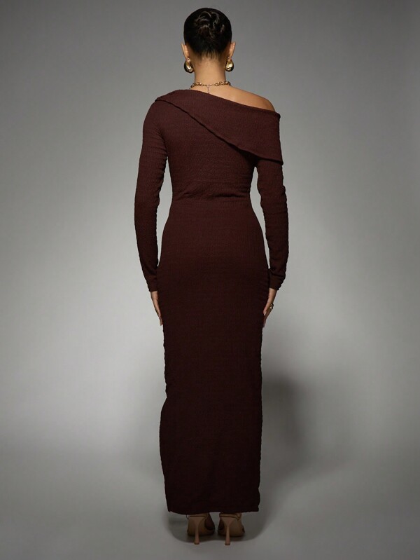 Missguided MISSGUIDED Elegant Off-Shoulder Asymmetric Knot Bodycon Long Sleeve Maxi Dress