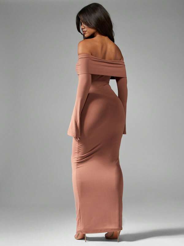 Missguided MISSGUIDED Elegant Off Shoulder Bardot Fishtail Maxi Dress