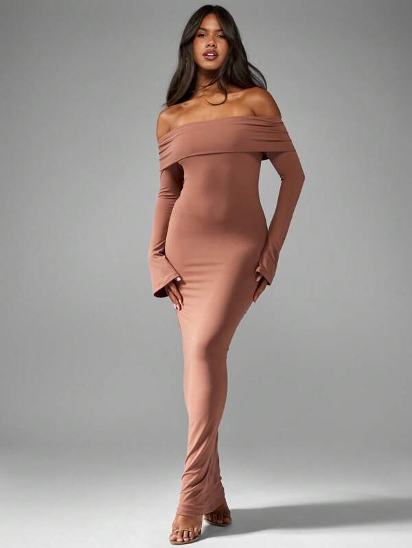 missguided MISSGUIDED Elegant Off Shoulder Bardot Fishtail Maxi Dress