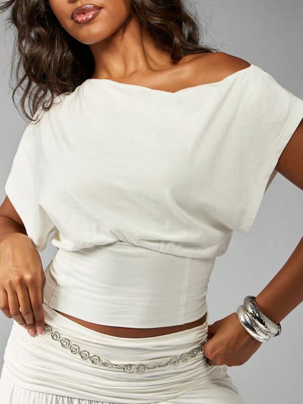 Missguided MISSGUIDED Elegant Off Shoulder Crop Top With Ruched Waist