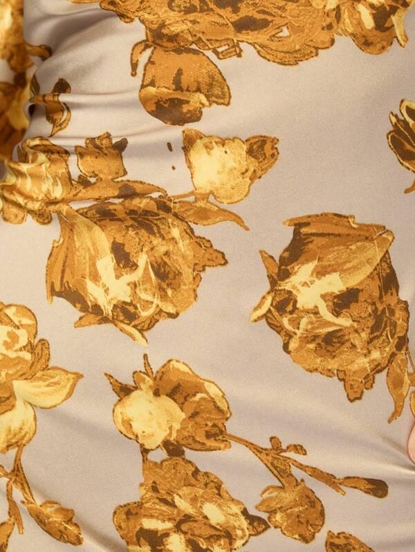 Missguided MISSGUIDED Elegant Off-Shoulder Long Sleeve Mini Dress With Metallic Gold Floral Pattern