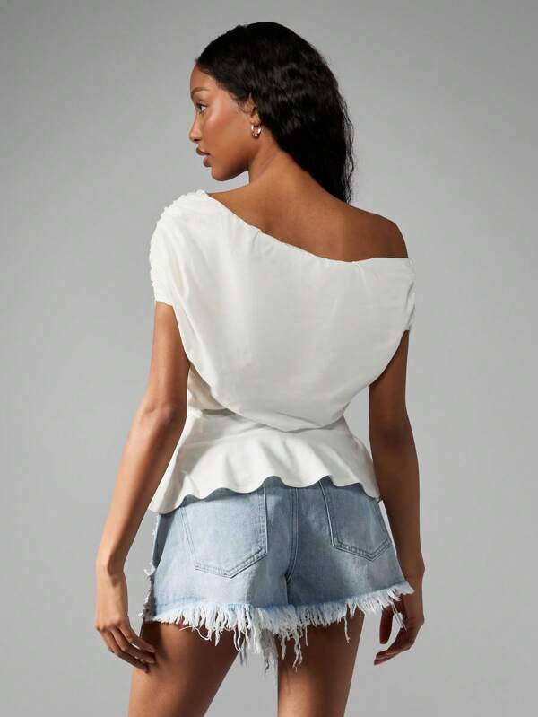 Missguided MISSGUIDED Elegant Off-Shoulder Peplum Ruched Top