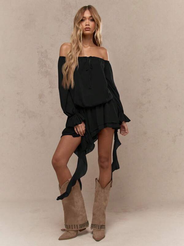 Missguided MISSGUIDED Elegant Off-Shoulder Ruffle Hem Midi Dress