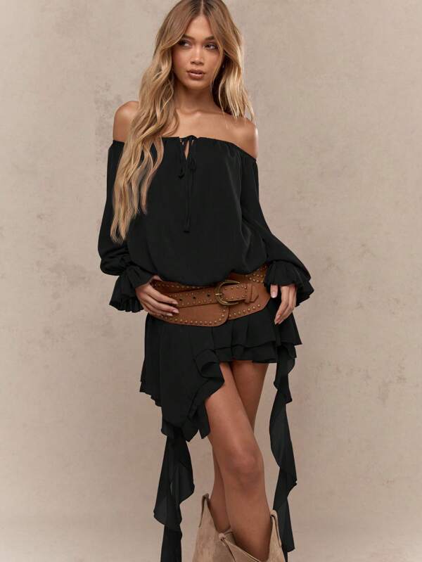 missguided MISSGUIDED Elegant Off-Shoulder Ruffle Hem Midi Dress