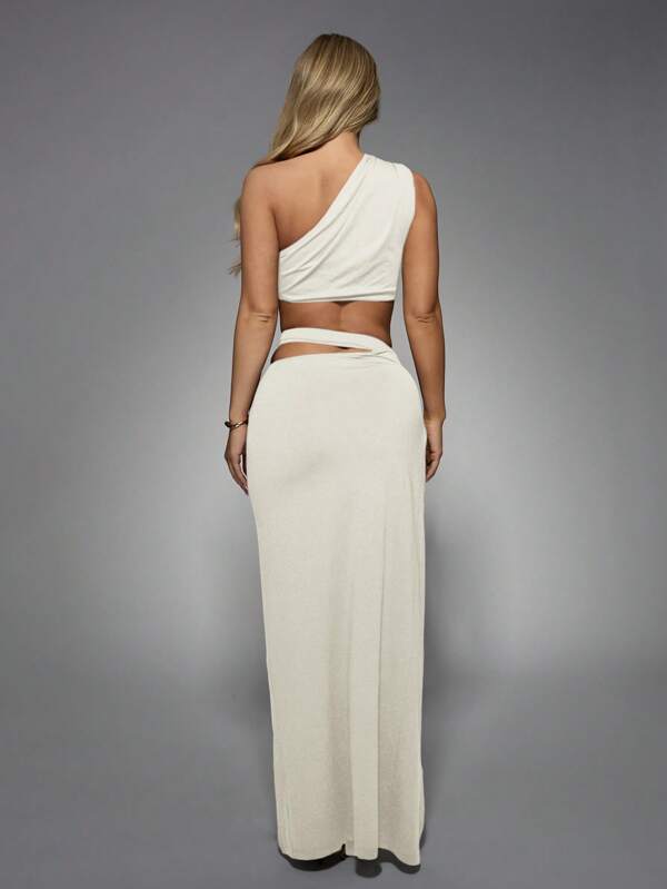 Missguided MISSGUIDED Elegant One Shoulder Crop Top High Slit Maxi Skirt Set