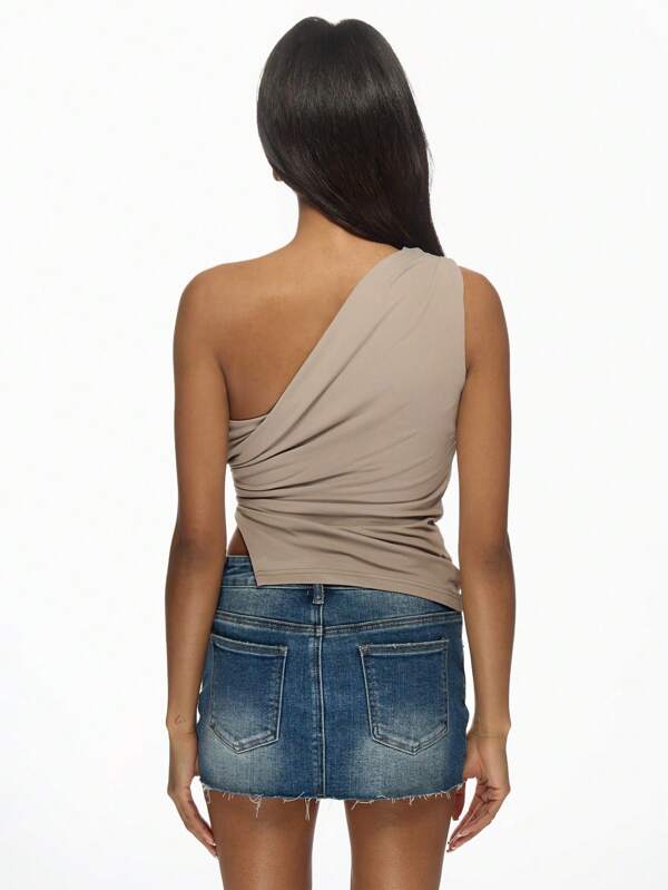Missguided MISSGUIDED Elegant One Shoulder Draped Ruched Fitted Crop Tops
