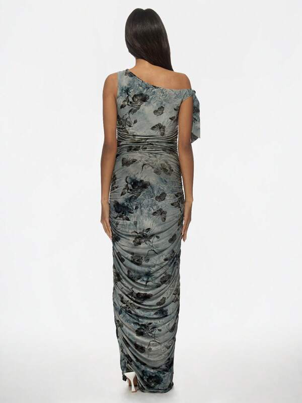 Missguided MISSGUIDED Elegant One Shoulder Floral Print Long Dress