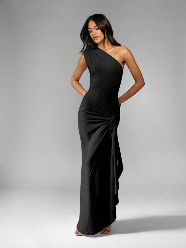 Missguided MISSGUIDED Elegant One Shoulder Maxi Form Fitting Long Dress