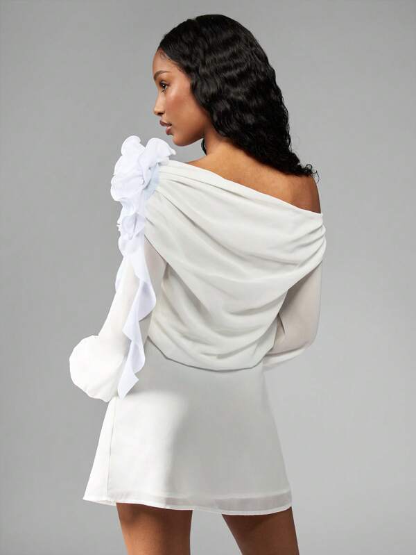 Missguided MISSGUIDED Elegant One Shoulder Mini Dress With Puff Sleeve