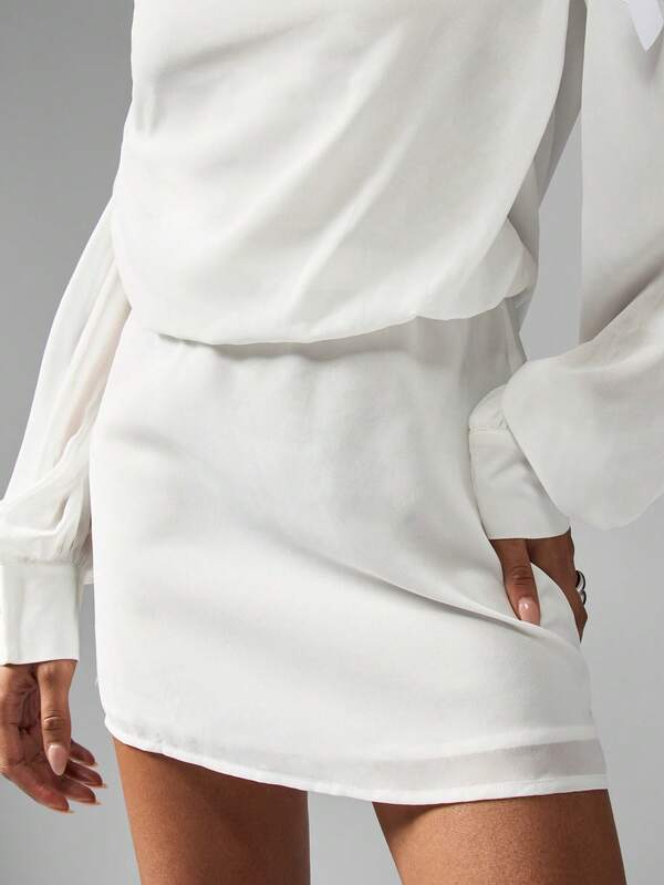 Missguided MISSGUIDED Elegant One Shoulder Mini Dress With Puff Sleeve