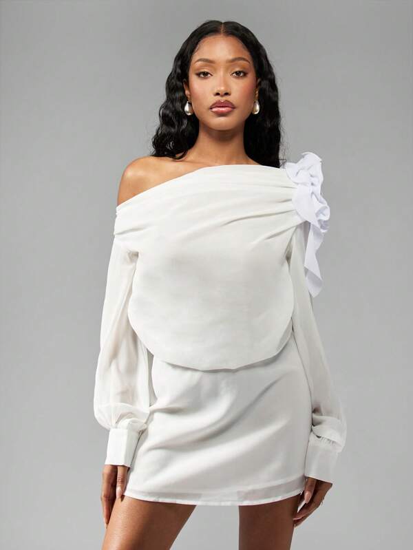 missguided MISSGUIDED Elegant One Shoulder Mini Dress With Puff Sleeve