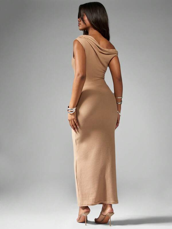 Missguided MISSGUIDED Elegant One Shoulder Ribbed Long Dress