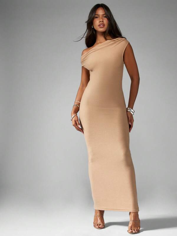missguided MISSGUIDED Elegant One Shoulder Ribbed Long Dress