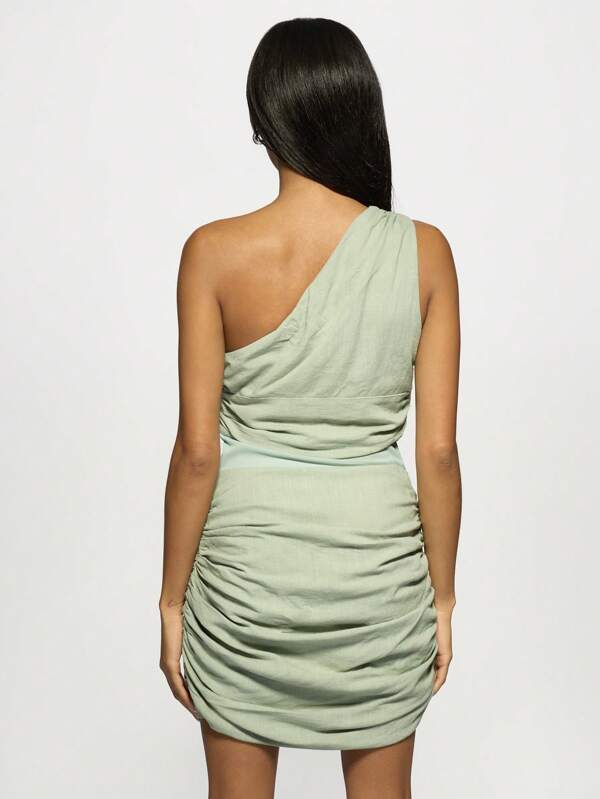 Missguided MISSGUIDED Elegant One Shoulder Ruched Bodycon Mini Dress