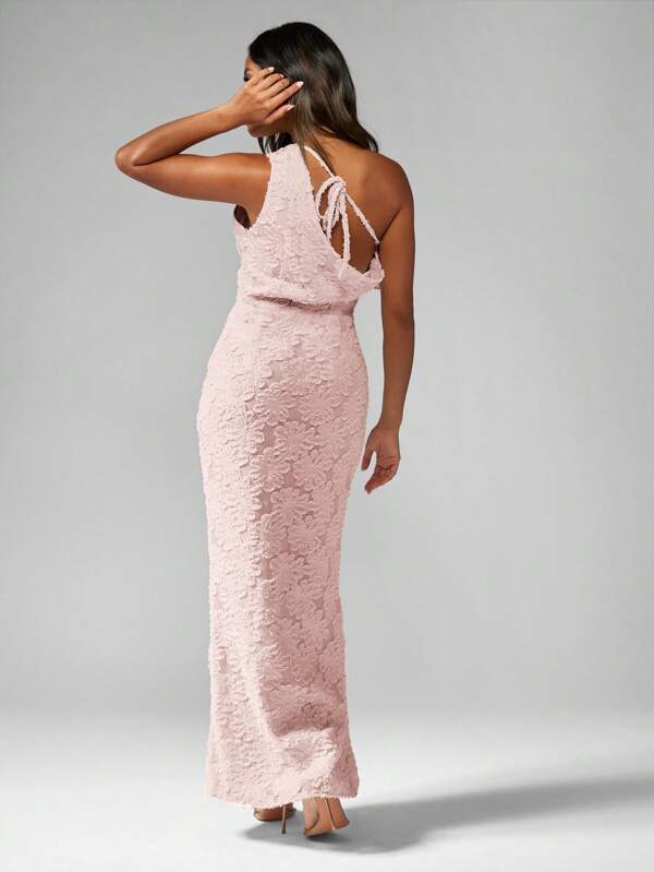 Missguided MISSGUIDED Elegant One Shoulder Ruffle Textured Devore Maxi Dress