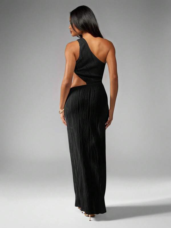 Missguided MISSGUIDED Elegant One Shoulder Waist Cutout Pleated Formal Maxi Dress