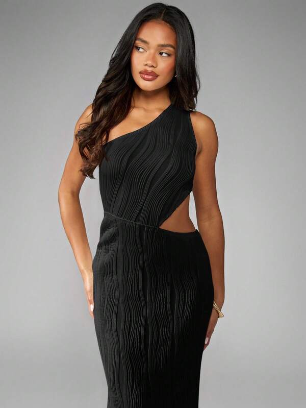 Missguided MISSGUIDED Elegant One Shoulder Waist Cutout Pleated Formal Maxi Dress