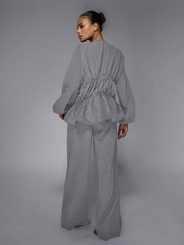 Missguided MISSGUIDED Elegant Pinstripe Wide Leg Pants Two Piece Outfit