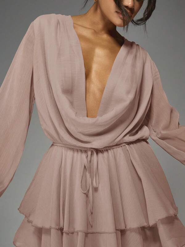 Missguided MISSGUIDED Elegant Pleated Chiffon Cowl Neck Maxi Dress