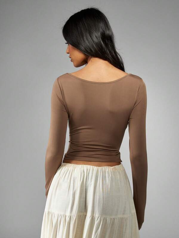 Missguided MISSGUIDED Elegant Plunge Wrap Long Sleeve Crop Top