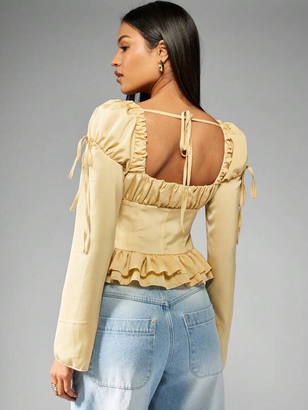 Missguided MISSGUIDED Elegant Puff Sleeve Corset Empire Waist Blouse