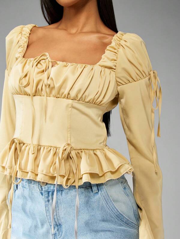 Missguided MISSGUIDED Elegant Puff Sleeve Corset Empire Waist Blouse