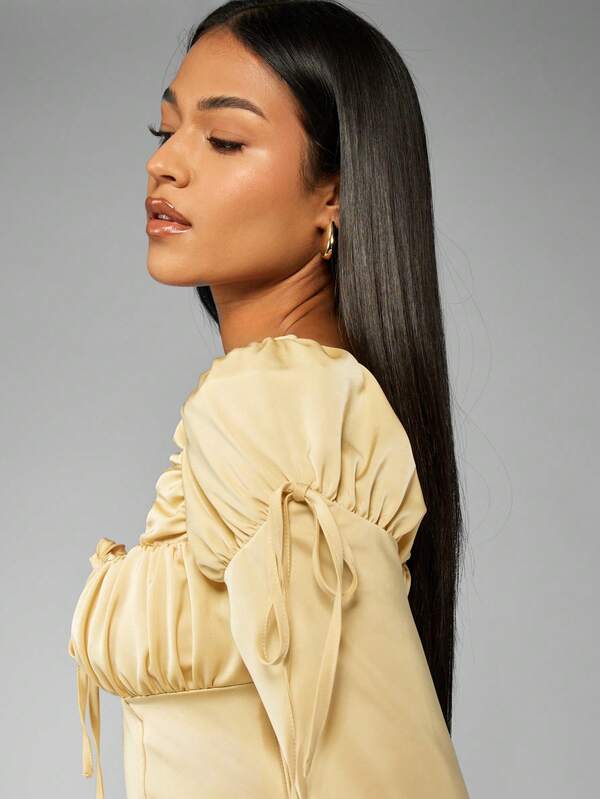Missguided MISSGUIDED Elegant Puff Sleeve Corset Empire Waist Blouse