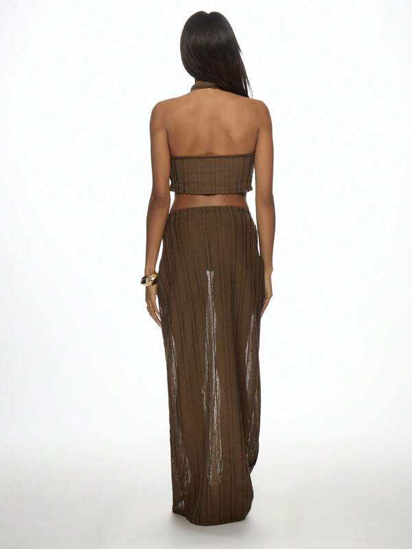 Missguided MISSGUIDED Elegant Ribbed Crochet Two-Piece Set
