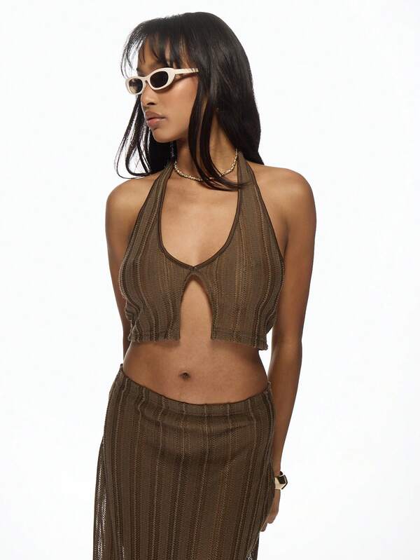 Missguided MISSGUIDED Elegant Ribbed Crochet Two-Piece Set
