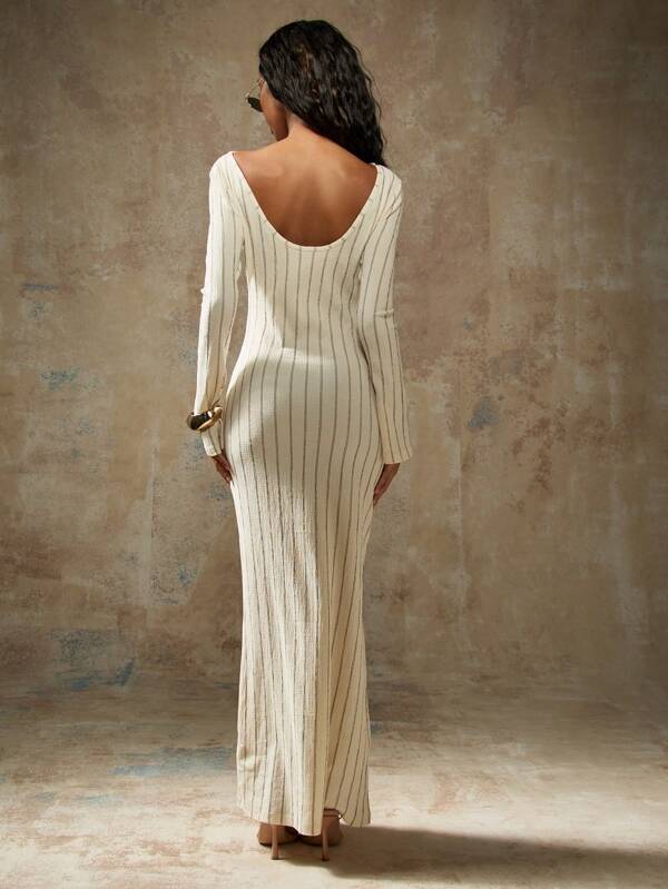 Missguided MISSGUIDED Elegant Ribbed Knit Fishtail Maxi Dress