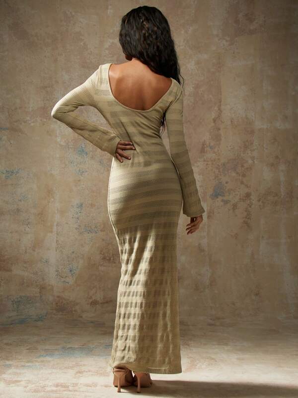 Missguided MISSGUIDED Elegant Ribbed Knit Long Sleeve Floor Length Maxi Dress
