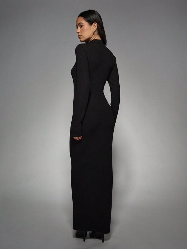 Missguided MISSGUIDED Elegant Ribbed Turtleneck Maxi Dress With High Neck