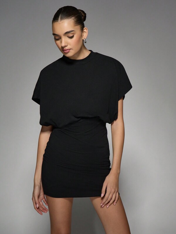 missguided MISSGUIDED Elegant Ruched Bodycon Draped Mini Dress With Cap Sleeves