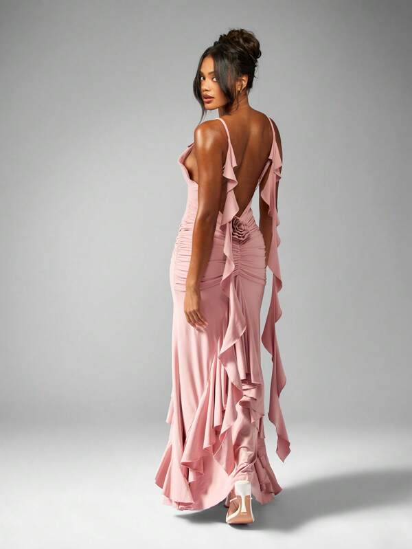 Missguided MISSGUIDED Elegant Ruffle Cascade Satin Feel Maxi Dress