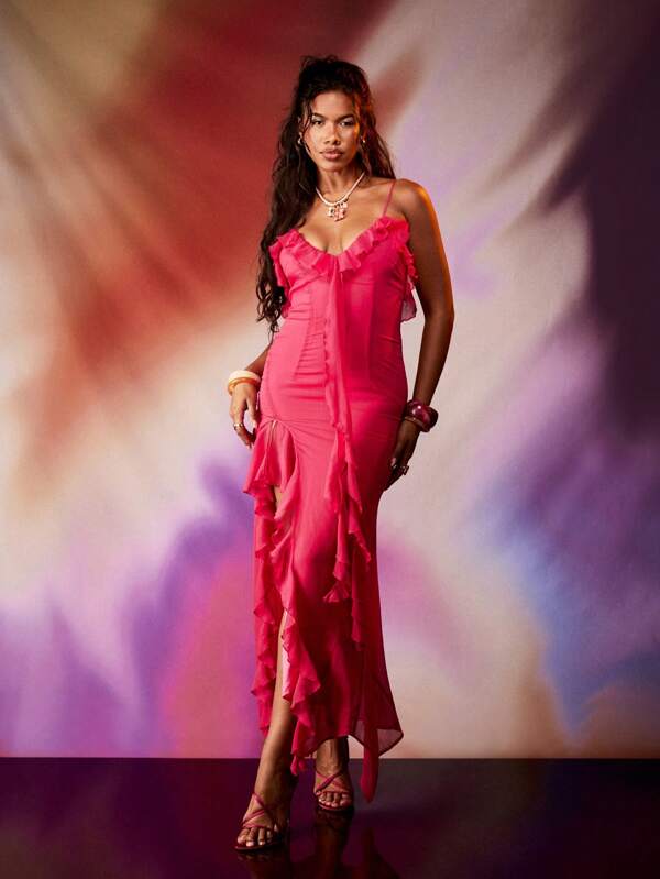 missguided MISSGUIDED Elegant Ruffle Chiffon Sleeveless Flowy Long Dress