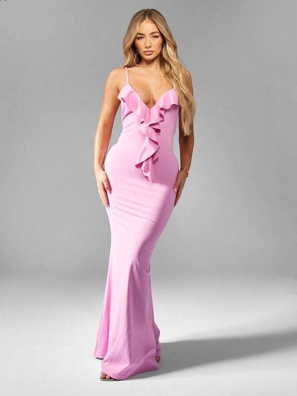 Missguided MISSGUIDED Elegant Ruffle Detail Mermaid Floor Length Maxi Dress