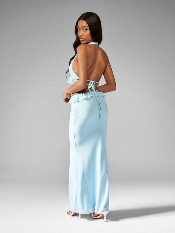 Missguided MISSGUIDED Elegant Ruffle Halter Mesh Maxi Two-Piece Outfits
