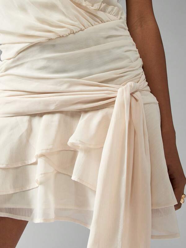 Missguided MISSGUIDED Elegant Ruffle Trim Wrap Mini Dress With Tiered Skirt