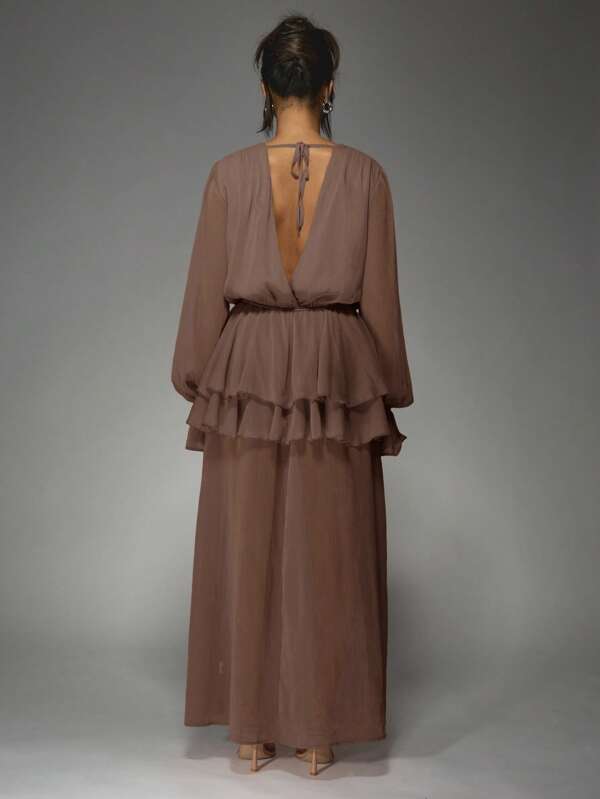 Missguided MISSGUIDED Elegant Ruffled Cowl Neck Maxi Dress With Long Bishop Sleeves