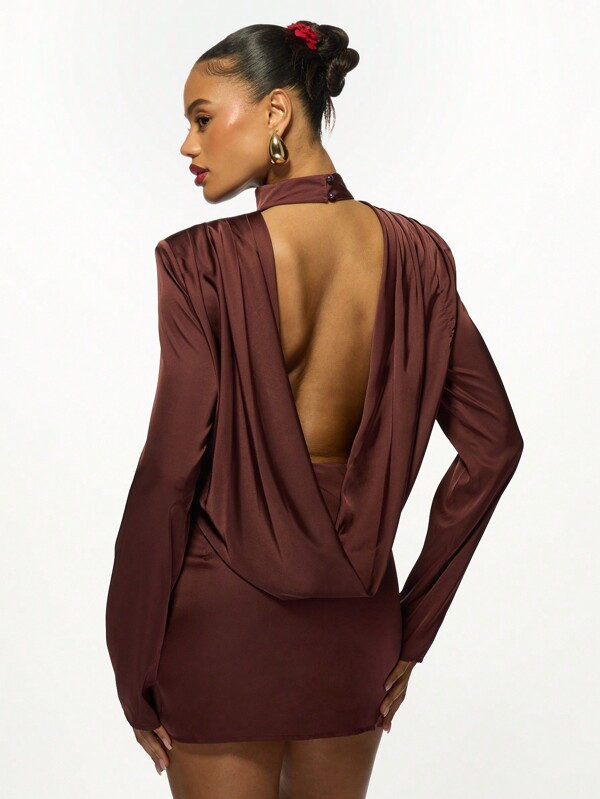 Missguided MISSGUIDED Elegant Satin Backless Turtleneck Mini Dress
