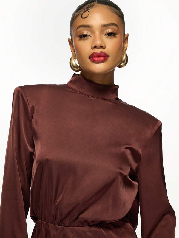 Missguided MISSGUIDED Elegant Satin Backless Turtleneck Mini Dress